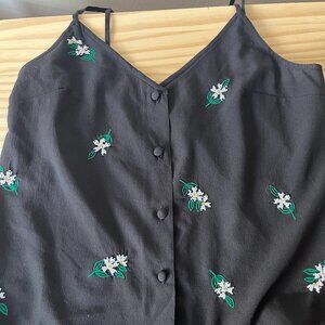 TOPSHOP Black Beaded Blouse Button Down Tank Top Size US 4